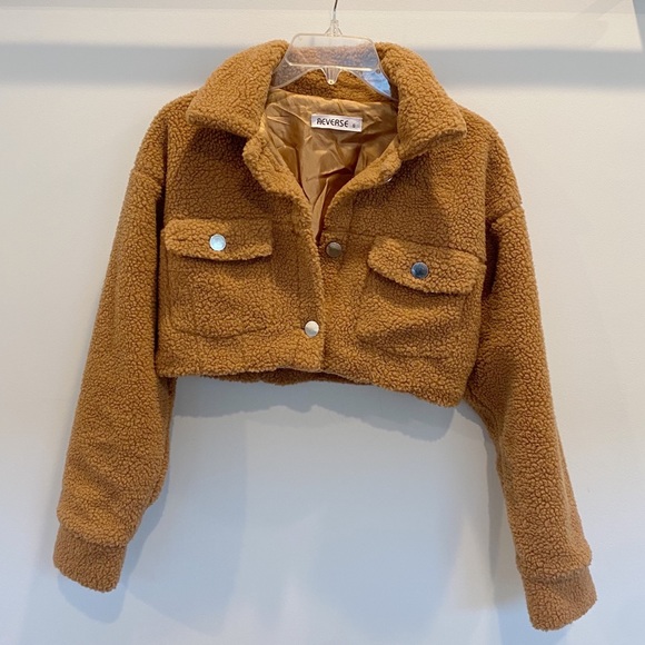 Reverse Jackets & Blazers - Cropped Fuzzy Light Brown Jacket